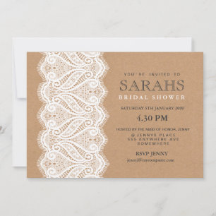 Invitation Rustic Lace & Kraft Fête des mariées Party Invitat