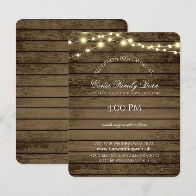 Invitation Rustic Lights et Barn Wood Détails Mariage (Devant / Derrière)