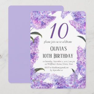 Invitation Rustic Lilac 10e anniversaire Fleur sauvage Annive