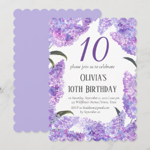 Invitation Rustic Lilac 10e anniversaire Fleur sauvage Annive