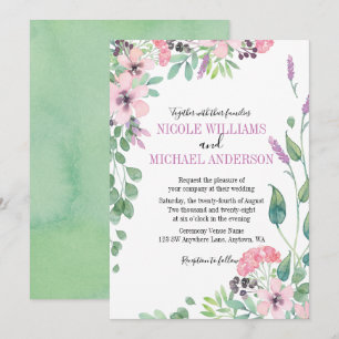 Invitation RUSTIC Lilac aquarelle pivoine MARIAGE de feuillag