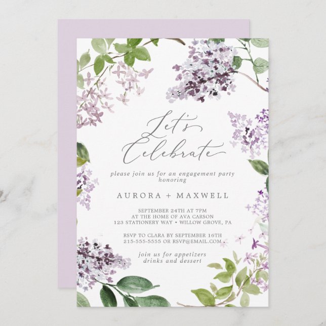 Invitation Rustic Lilac Célébrons (Devant / Derrière)