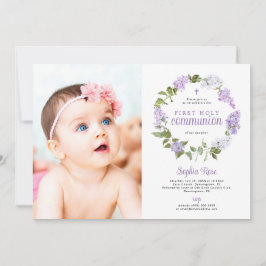 Invitation Rustic Lilac Flowers Photo First Holy Communion
