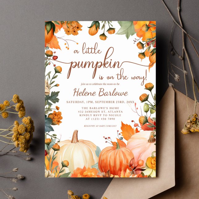 Invitation Rustic Little Citrouille Baby shower d'automne (Rustic Little Pumpkin Fall Baby Shower Invitation)