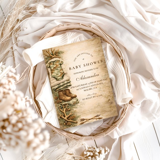 Invitation Rustic Little Hunter Woodland Baby Shower (Créateur téléchargé)