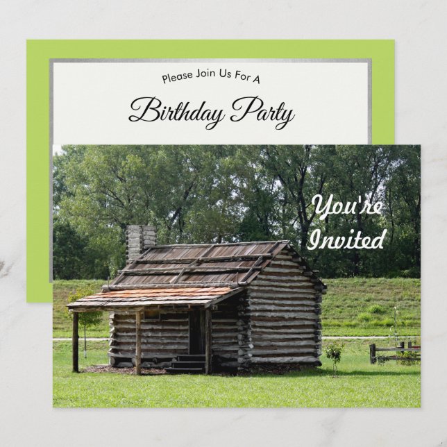 Invitation Rustic Log Cabine photo Anniversaire (Devant / Derrière)