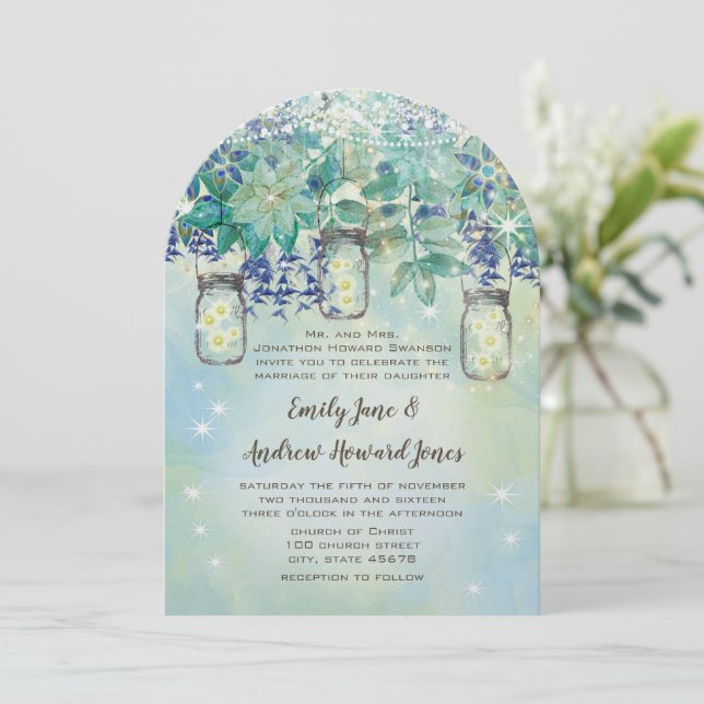 Invitation Rustic Luxe Navy Gold Mason Jar (Debout devant)