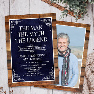 Invitation Rustic Man Myth Legend Photo 65th Birthday