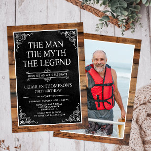Invitation Rustic Man Myth Legend Photo 75th Birthday