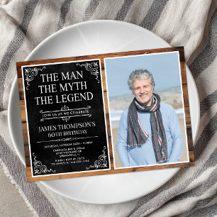 Invitation Rustic Man Myth Légende Black 60th Birthday Photo