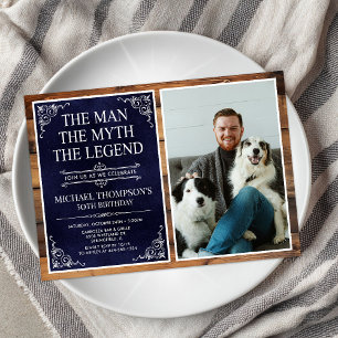 Invitation Rustic Man Myth Légende Bleu 50e anniversaire Phot