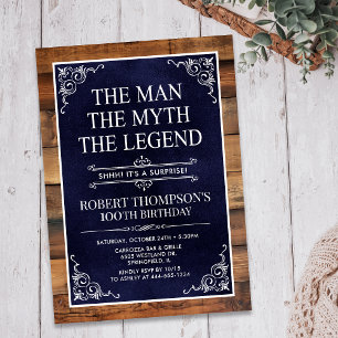 Invitation Rustic Man Myth Légende Surprise 100e anniversaire
