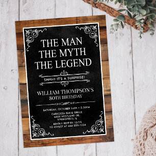 Invitation Rustic Man Myth Légende Surprise 80e anniversaire
