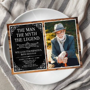 Invitation Rustic Man Myth Légende Surprise 80e anniversaire