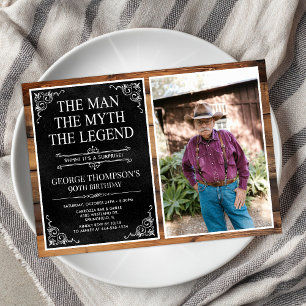 Invitation Rustic Man Myth Légende Surprise 90e anniversaire