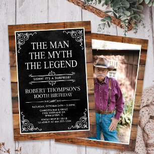 Invitation Rustic Man Myth Légende Surprise Photo 100 Anniver