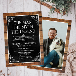 Invitation Rustic Man Myth Légende Surprise Photo 50 Annivers