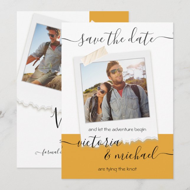 Invitation Rustic Mariage Adventure Photo Enregistrer la date (Devant / Derrière)
