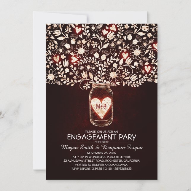 Invitation Rustic Mariage Engagement Party Mason Jar Invitati (Devant)