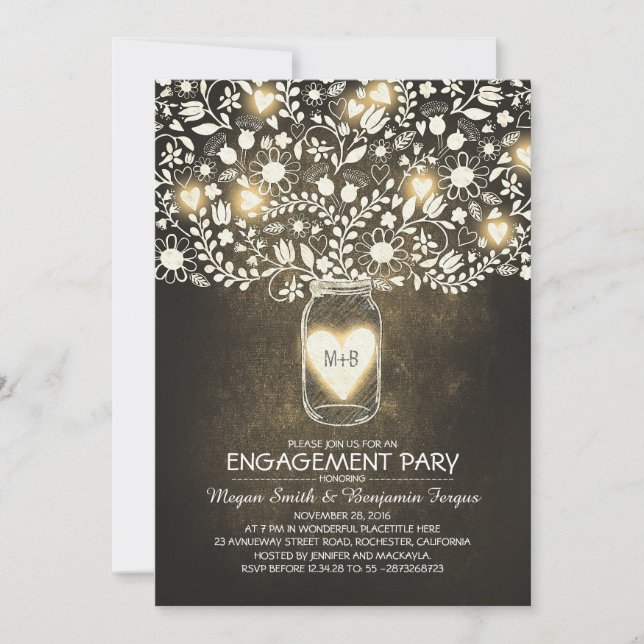 Invitation Rustic Mariage Engagement Party Mason Jar Invitati (Devant)