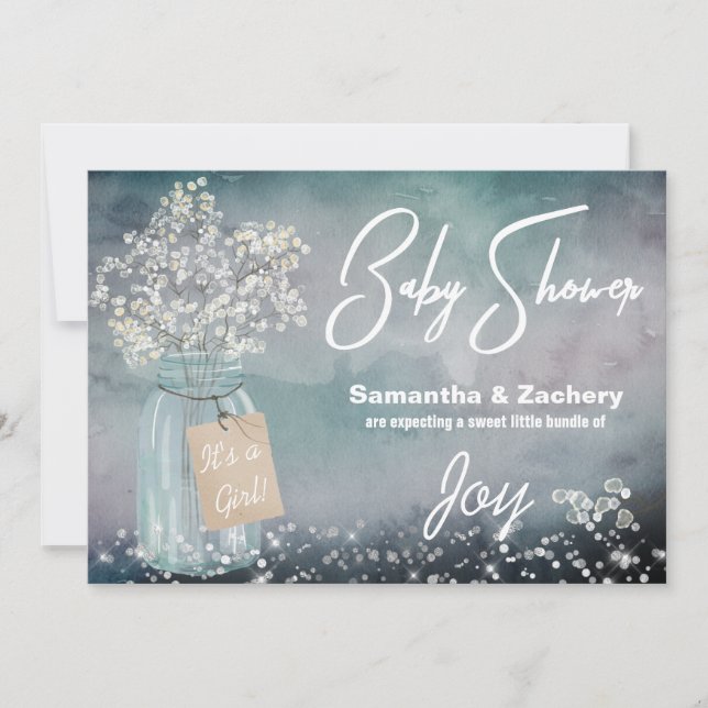 Invitation *~* Rustic Mason Jar Baby shower respiratoire bébé (Devant)
