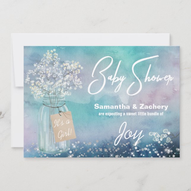 Invitation *~* Rustic Mason Jar Baby shower respiratoire du b (Devant)
