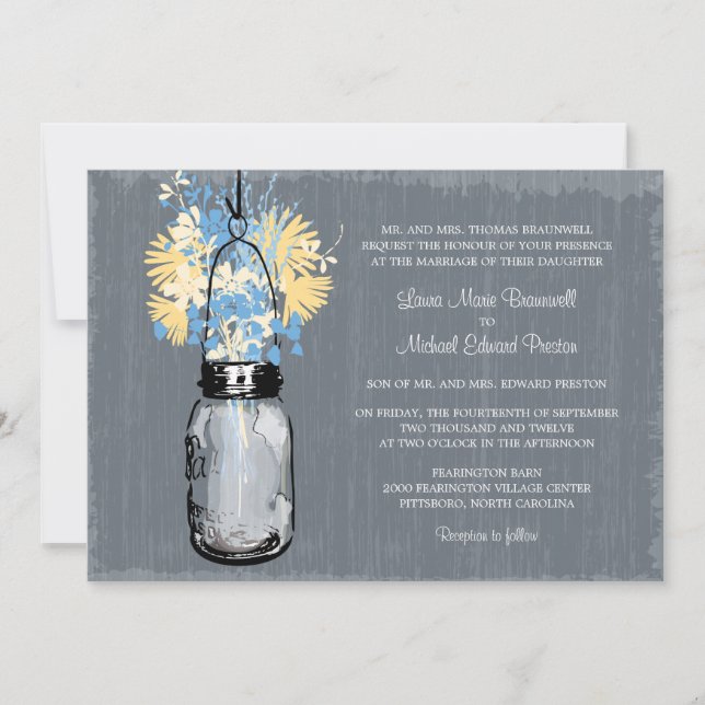 Invitation Rustic Mason Jar et Mariage Fleur sauvage (Devant)