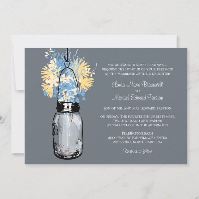 Invitation Rustic Mason Jar et Mariage Fleur sauvage (Devant)