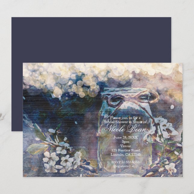 Invitation Rustic Mason Jar & Floral Mariage (Devant / Derrière)