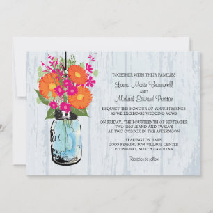 Invitation Rustic Mason Jar & Gerber Daisies Mariage