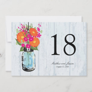 Invitation Rustic Mason Jar Gerber Daisies Numéro de tableau