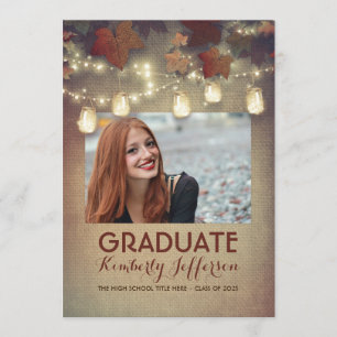 Invitation Rustic Mason Jar Lights Automne Photo Graduation