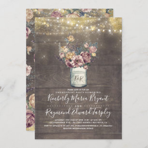 Invitation Rustic Mason Jar Mauve et Gold Engagement Party