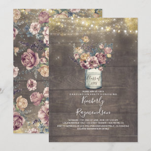 Invitation Rustic Mason Jar Mauve et Gold Graduation Party