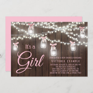Invitation Rustic Mason Jar String Light Baby Girl Douche Inv