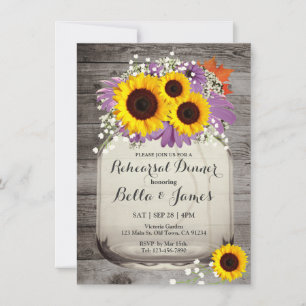 Invitation Rustic Mason Jar Tournesol Dîner de répétition Inv