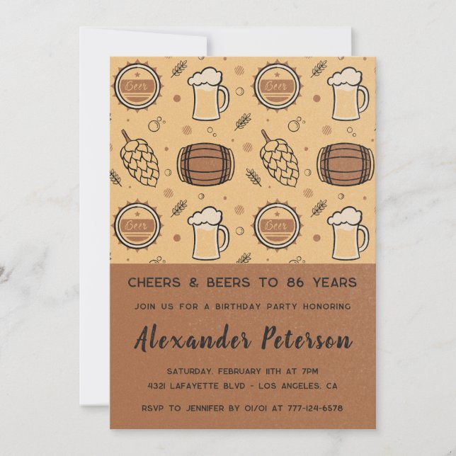 Invitation Rustic Men Beer 86e anniversaire (Devant)
