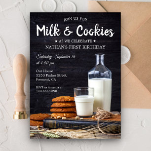Invitation Rustic Milk and Cookies 1er anniversaire Invitatio