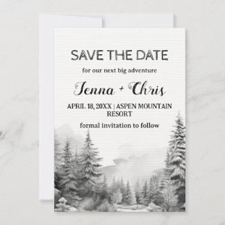 Invitation Rustic Minimalist Winter Mountain Save the Date