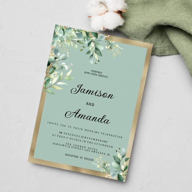 Invitation Rustic mint gold eucalyptus olive leaves Wedding (Rustic mint gold eucalyptus olive leaves Wedding )
