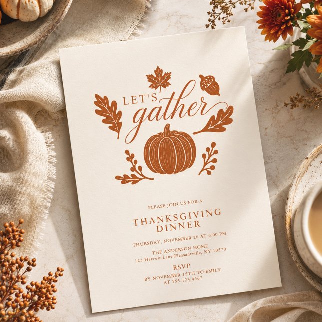 Invitation Rustic Modern Let's Gather Thanksgiving Dinner (Créateur téléchargé)