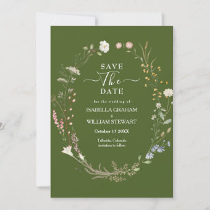 Invitation Rustic Moss Green Boho Fleur sauvage Enregistrer l