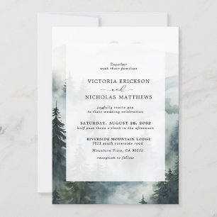 Invitation Rustic Mountain Forest Evergreen Tree Wedding