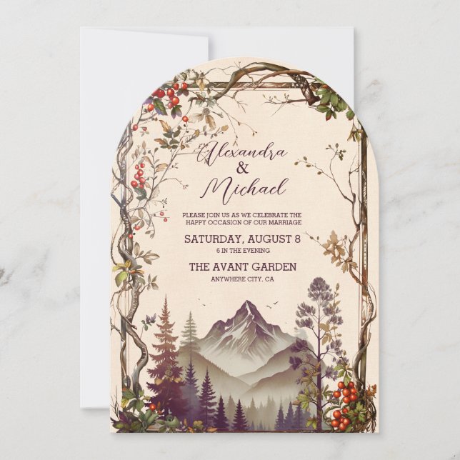 Invitation Rustic Mountain Forest Evergreen Tree Wedding (Devant)