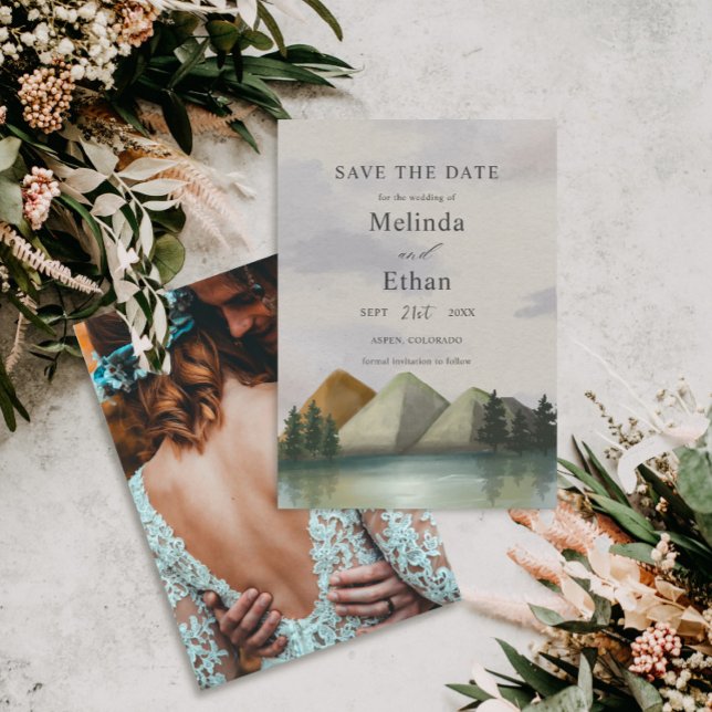 Invitation Rustic Mountain & Lake Evergreen Enregistrer La Da (Créateur téléchargé)