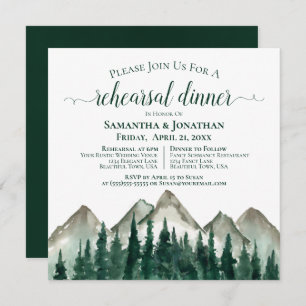 Invitation Rustic Mountain & Pine Mariage Répétition & Dîner