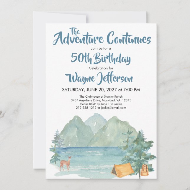 Invitation Rustic Mountain Watercolor Adventure 50e anniversa (Devant)