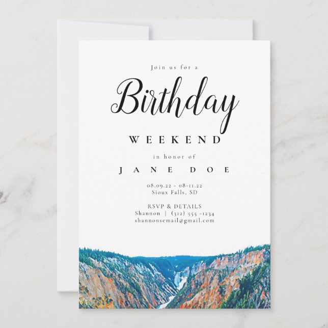Invitation Rustic Mountain Waterfall Anniversaire Week-end (Devant)