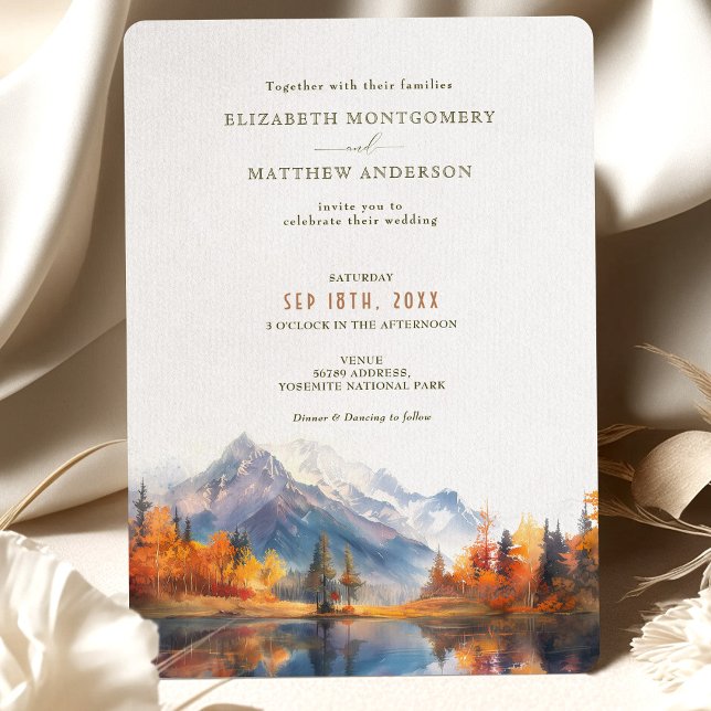Invitation Rustic Mountains Lake Automne Mariage d'hiver (Créateur téléchargé)