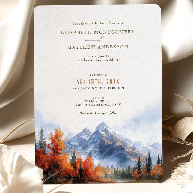 Invitation Rustic Mountains Lake Automne Mariage d'hiver (Créateur téléchargé)